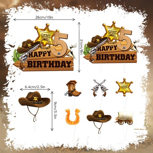 25Pcs Cowboy 5th Birthday Party Supplies, Western Cowboy Cupcake Toppers Decoration, HorseShoe Cowboy Hats Boots Happy Birthday Cupcake Toppers Decorations, Baby Shower Kids Decorations (Cowboy 5th)