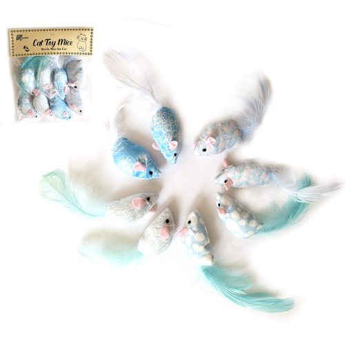 BALLMIE Cat Toy Mice for kitten feather bell mice blue chew toy pet toy