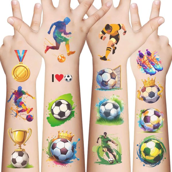 10 Sheets Soccer Sport Temporary Tattoos for Kids, Soccer Birthday Party Favors, Cute Cartoon Decoration Sticker Gifts for Girl Boys Home Activity Class Prizes Carnival Christmas Rewards (Soccer)