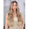 XIXIBI Blonde Wigs for Women Long Ombre Blonde Wavy Wig with Dark Roots Lace Front Hairline Womens Charming Wigs Natural Looking Blond Synthetic Heat Resistant Fiber Wig for Daily Party Use 26 Inch