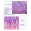Tangyaoyusun 16Inch Short Wavy Wig with Bangs Shoulder Length Bob Curly Synthetic Wigs with Natural Wavy Hair Rose Net for Daily Party Use (Ombre Light Purple)