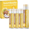 Bambalo 4-Pack Coconut SPF 15 Lip Balm - Organic Ingredients, Broad Spectrum UVA/UVB Protection - Hydrating & Moisturizing, USA Made