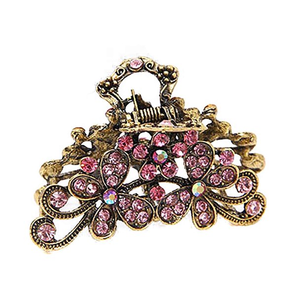 Retro Flowers Hair Claw Clip for Women Lady Vintage Alloy Rhinestone Hair Jaw Clips Hairpin Fancy Hair Barrette Clamp (Pink)