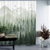 Accnicc Green Misty Forest Shower Curtain Set Ombre Sage Green White Waterproof Fabric Shower Curtains Nature Tree Mountain Woodland Decorative Bathroom Bath Curtain Decor (72'' × 72'', Green)