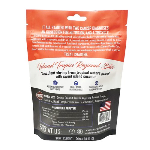Smart Cookie All Natural Dog Treats - Shrimp & Coconut - Healthy Dog Treats for Allergies, Sensitive Stomachs - Soft Dog Treats, Chewy, Grain Free, Human-Grade, Made in The USA - 5oz Bag, 1 Pack