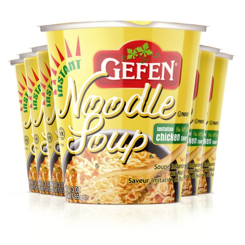 Gefen Instant Noodle Soup Cup 2.3oz (6 pack) No MSG, Chicken Soup Flavor, Meat Free, Dairy Free, Just Add Hot Water and Serve
