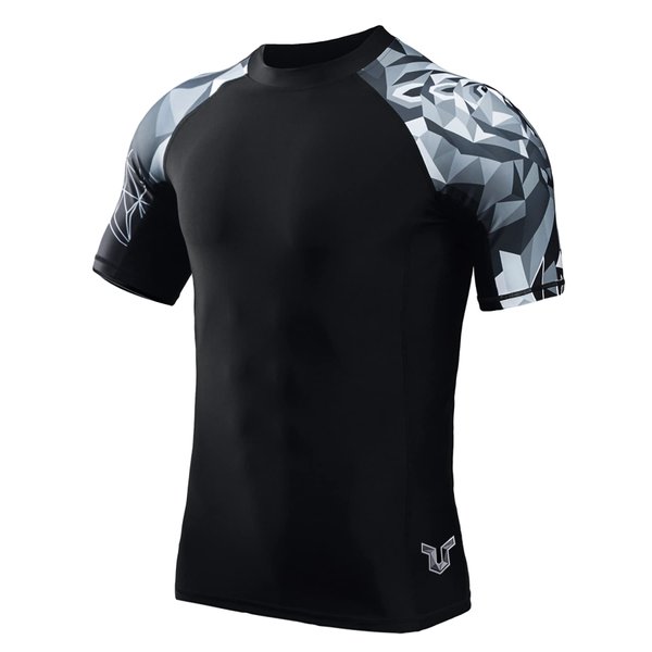 Men's Splice UV Sun Protection UPF 50+ Skins Rash Guard Short Sleeves(Bear,M)
