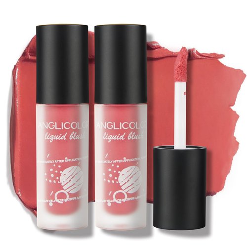 Anglicolor Liquid Blush Makeup 2PCS Matte Liquid Blush for Cheeks,Lightweight Blush Makeup, Highly Pigmented, Vegan & Cruelty Free (2pcs#01)