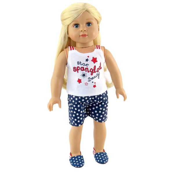 American Fashion World Fourth of July Shorts Set for 18-Inch Dolls | Premium Quality & Trendy Design | Dolls Clothes | Outfit Fashions for Dolls for Popular Brands