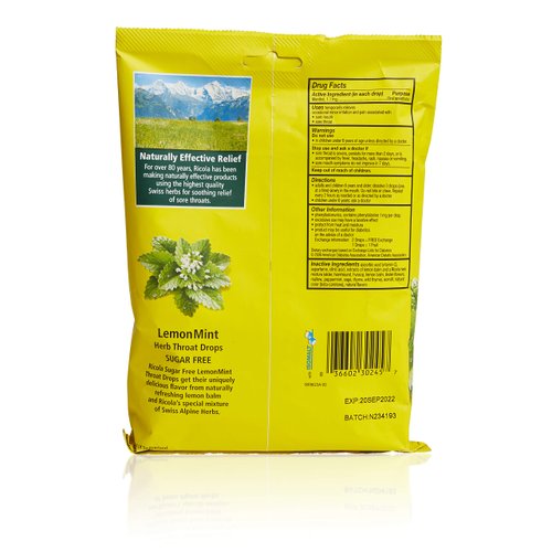 Ricola Sugar Free Lemon Mint Herbal Cough Suppressant Throat Drops, 45ct Bag (Pack of 2)
