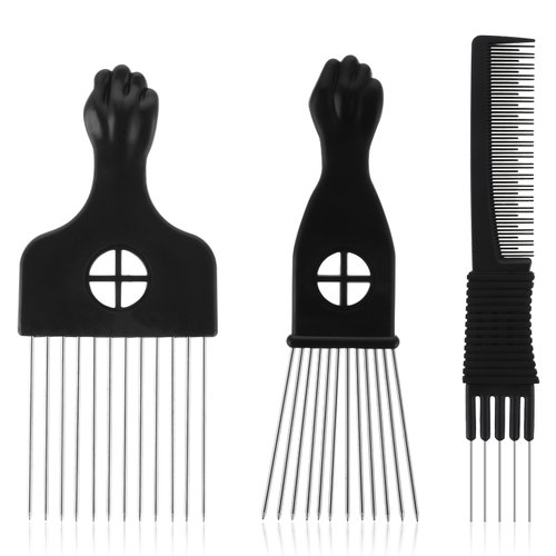 3 Pcs Metal Afro Pick Combs for Women Pick Set for Afro Stainless Steel Afro Hair Styling Combs Hair Pick Afro Pick Beard Pick Comb with Metal Pick Teasing Comb Essential Hairdressing Styling Tool