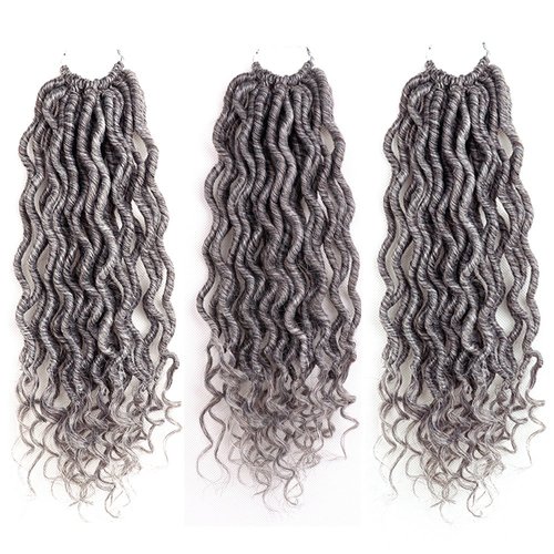 6 Packs Goddess Locs Crochet Hair 14 Inch Gray Wavy Curly Faux Locs Crochet Braids Synthetic Hair...