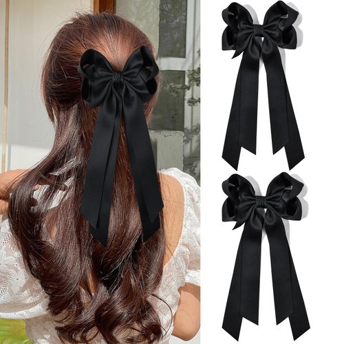2PCS Hair Bows for Women Hair Clip Black Hair Ribbon Accessories Slides Metal Clips Hair Bow for Women Girls Toddlers Teens Kids