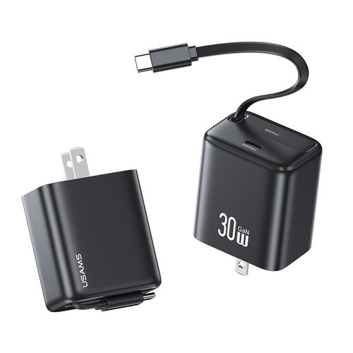 Retractable Wall Charger,30W PD Fast Charger Block with Retractable Type-C Cable and USB-C Port,Portable Charger Adapter with Retractable Plug for iPhone 15,Galaxy, Pixel,and Multiple Devices (Black)