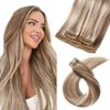 FUBILI Clip in Hair Extensions Ash Brown Highlights Platinum Blonde Remy Hair 30g 5 Pcs 22 Inch Real Human Hair Extensions For women