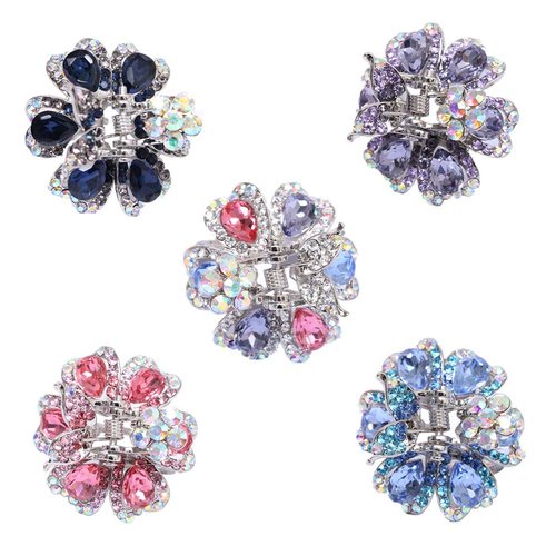 Ruihfas 4Pcs Fantastic Women Girls Crystal Bangs Clips Bridal Wedding Mini Hair Claw Clip Hair Pin 1.18×0.98 inch