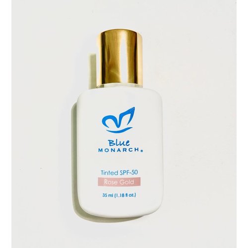 Blue Monarch Skincare Tinted Sunscreen SPF-50 (Rose Gold) Ultra-Light Fluid Mineral Sunscreen For Face with Zinc Oxide| For All Skin Types, Sensitive Skin Tested | Travel Size Sunscreen 1.1oz
