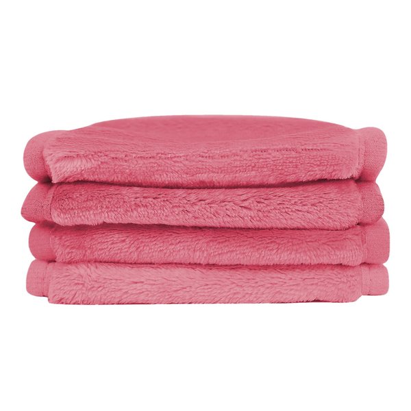 Puomue Makeup Remover Cloth 4 Pack, Ultra Soft and Reusable Microfiber Makeup Remover Towels for All Skin Types, Perfect Face Towels for Women, 5.1"X15.3", Rose Red