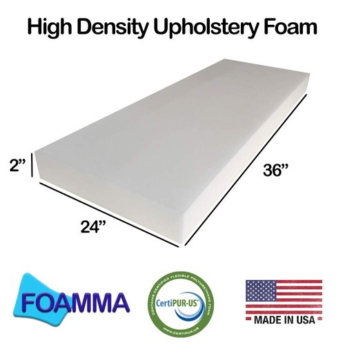 Foamma 2" x 24" x 36" Upholstery Foam High Density Foam (Chair Cushion Square Foam for Dinning Chairs, Wheelchair Seat Cushion Replacement)