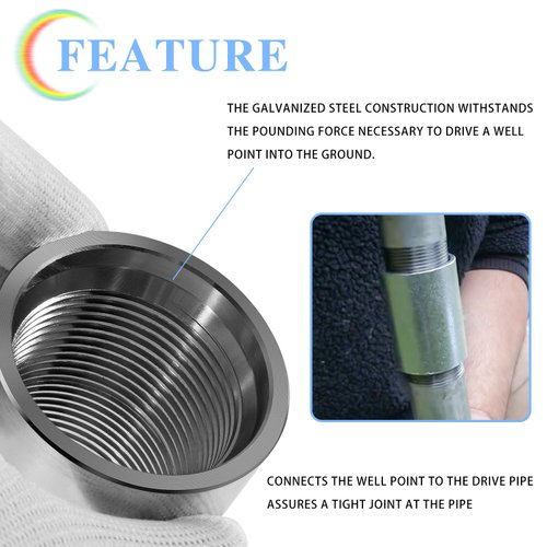 946 1-1/4" Female Galvanized Well Point Drive Coupling for Well Hand Pump Accessories Replacement for Simmons 946 Well Point Drive Coupling, 1-1/4"