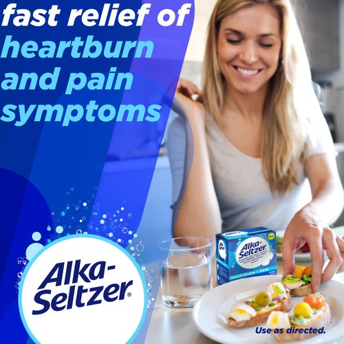 Alka-Seltzer Heartburn Relief and Pain Relief, Aspirin + Antacid Effervescent Tablets, 72 Count