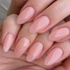 GLAMERMAID Nude Pink Press On Nails Short Almond, Handmade Jelly Soft Gel Nails Round Oval Fake Nails, Natural Pure Pink Stick Glue on Nails for Women, 30 Pcs Glossy Reusable Round Oval False Nail Kit