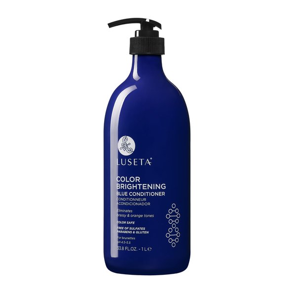Luseta Hair Care Routine Color Brightening Blue Conditioner for Brunettes and Brassy Orange Tones, 33.8oz, Sulfate Free