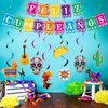 Feliz Cumpleanos Banner, Pre-Strung Happy Birthday Banner, Cinco de Mayo Banner Papel Picado, Mexican Theme Birthday Party Decorations, Fiesta Birthday Hanging Swirl Decorations
