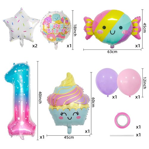 10pcs Candy Balloons Huge Number Balloons Ice Cream Sweets Sundae Foil Balloon for Girls Birthday Party Decorations Supplies