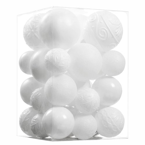 Wironlst Christmas Ball Ornaments - 30pcs Shatterproof Plastic Christmas Ornaments Hanging Ball Decorations for Xmas Tree, Holiday, Wedding, Party (Multi-Size, White)