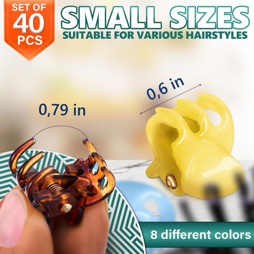 40Pcs Mini Hair Claw Clips for Women - Mini Hair Clips Mini Claw Clips for Hair Styling Small Hair Clips Colorful Claw Clips for Thick Hair Mini Clips - Girls Hair Clips for Women Small Hair Clip