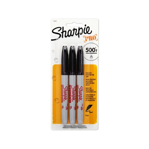 SHARPIE 13763PP Industrial Fine Point Permanent Marker, Withstand Up To 500F, Designed for Industrial and Laboratory Users, Black Color, 1 Blister with 3 Markers