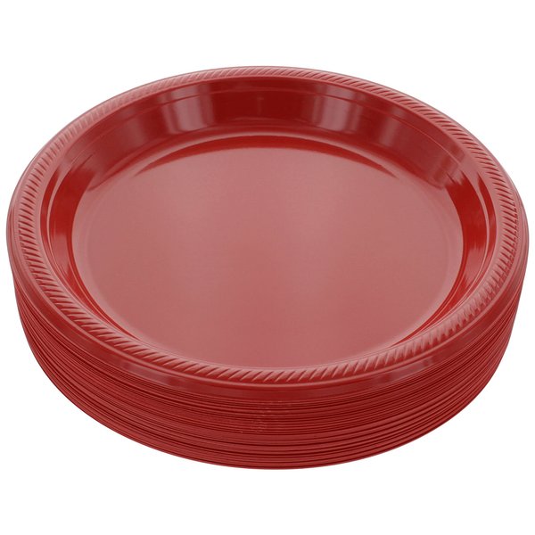 Amcrate Disposable Plastic Plates Red, 10.4 Inches Plastic Dinner Plates, Strong and Sturdy Disposable Plates for Party, Dinner, Holiday, Picnic, or Travel Party Plates, Pack of 50
