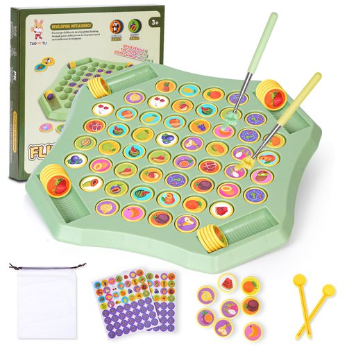 Gencokok 54PCS Flip Chess Memory Game, 2025 Fruit Flip Chess Board Game, Memory Chess Over Card Chess Board, Double Cartoon Pattern Memory Chess Game, Creative Matching Game for Kids & Adults (Fruit)
