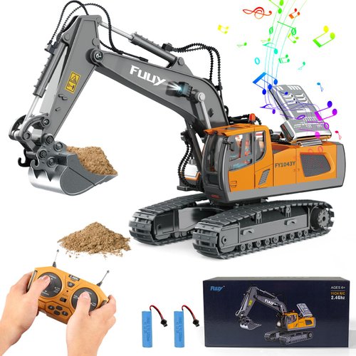 FUUY RC Excavator Toy Boys Toys Age 4-6, Remote Control Excavator Toys for Boys 3-5 Year Old RC Construction Vehicles Toys for Adults & Kids Age 4-7 Boy Outdoor Chrismas Birthday Gifts
