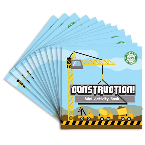 Think Green Fun Construction Builder Party Favors Mini Activity Books for Dump Truck Party, 12 pack, 4.75 x 4.75 inches