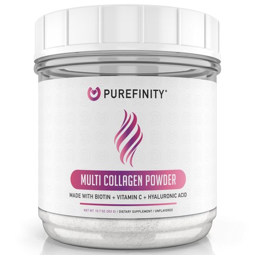 PUREFINITY Multi Collagen Peptides Powder - Dissolving Collagen Powder Type I, II, III, V & X with Biotin & Vitamin C - Anti-Aging, Healthy Hair, Skin & Nails - Unflavored