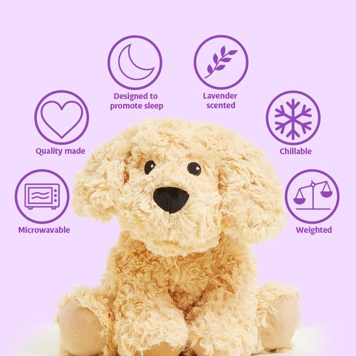 warmies Microwavable & Weighted Stuffed Animals, Golden Dog - Heated Stuffed Animal Plushie for Warmth & Comfort - Cute Soft Plush Toys for Boys, Girls, Babies & Toddlers