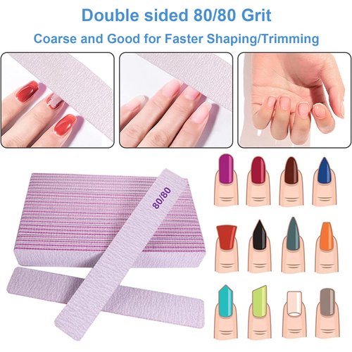 80/80 Grit Nail Files, Emery Boards Nail File for Acrylic and Gel Nails, Coarse Nail File Double Sided 80 Grits Emory Professional Filers Reusable Washable Manicure Square Gray