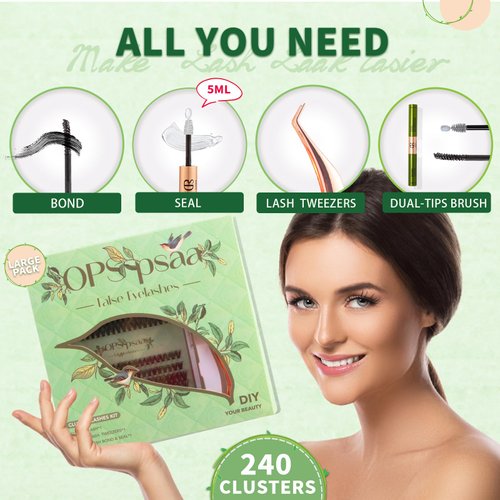 DIY Individual Lashes Clusters Kit,240pcs Lash Clusters Eyelash Extension Kit with Cluster Lash Glue and Lash Tweezer D Curl Lash Extension Kit False Eyelash Cluster Kit At Home(30D40D, 0.07D, 9-15mm)