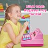 BAODLON Pretend Play Calculator Cash Register - 73 Pcs Pink Toy Cash Register, Microphone, Credit Card and Banking for Kids, Early Math Skills Toys Gifts for 3, 4, 5, 6 7 8+ Years Old Boys Girls