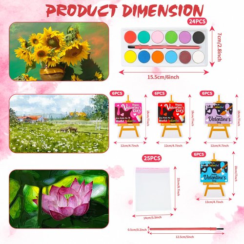 KIMOBER 24 Packs Valentine's Day Gifts Cards with Watercolor Paint,Valentines Day Exchange Gifts with 25 Seal Bags for School Classroom Party Favors Supplies