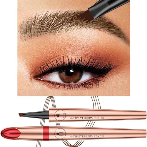 Eyebrow Pencil Light Brown Eyebrow Microblading Pen with 4 point Micro-Fork Tip Applicator Waterproof Brow Pen Natural Looking 24H Long Lasting Smudge-proof Eyebrow Tattoo Pen(Light Brown 01#)