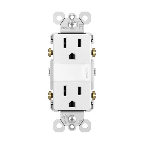 Legrand radiant NTL885TRAMBERW 15 Amp Adjustable LED Night Light Outlet, Amber Tinted to Reduce Bluelight, Tamper Resistant Decorator Receptacle, Optional Louver, White (1 Count)