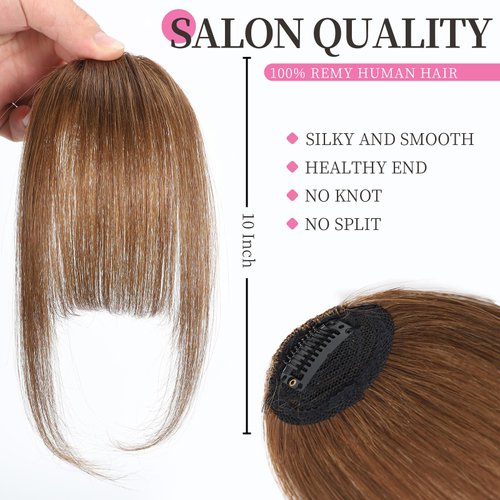 Loveternal Clip in Bangs 100% Real Human Hair Bangs Hair Clip on Bangs for Women Fake Bangs Fringe with Air Bangs Clip Hair Extensions for Daily Wear (Medium Brown)