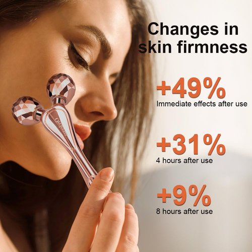 ORCLEENA 3D Face Roller Metal Facial Massager Face Sculpting Gua Sha Massage Tool with Ice Globe for Eye Skin Care Reducing Puffiness Anti-Wrinkle for Women Girl Gift Set(Rose Gold)