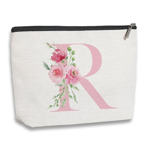 kdxpbpz Initial Makeup Bag, Personalized Gifts for Women, Bridesmaid Gifts, Birthday Gifts for Women Mom, Gifts for Best Friend, Bride Bridesmaid Cosmetic bag (Pink, R)