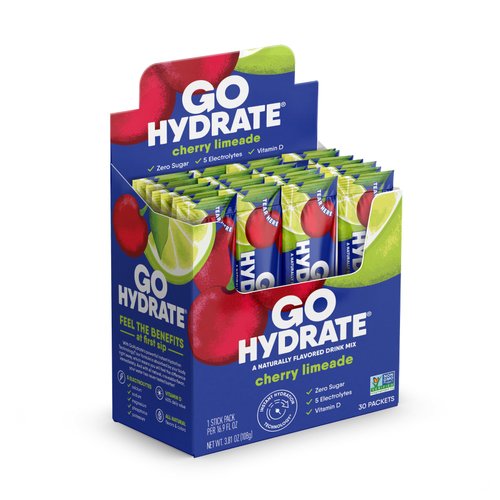 GoHydrate Electrolyte Drink Mix - 5 Essential Electrolytes| Zero Sugar| Low sodium| Vitamin D| Natural Flavors, Colors| Premium Healthy Hydration Powder Packets| (Cherry Limeade, 30 count (Pack of 1))
