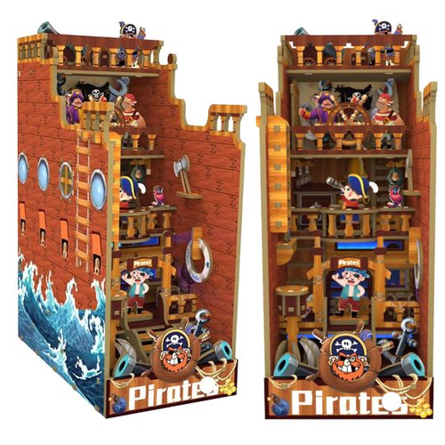 DIY Book Nook Kit, Bookshelf Insert Decor, 3D Wooden Puzzle Bookends Miniature Dollhouse Kit for Adults Teens (Pirates)