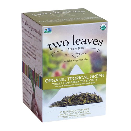 Two Leaves and a Bud Organic Tropical Green Tea, Whole Leaf Green Tea in Compostable Sachets, Sen...